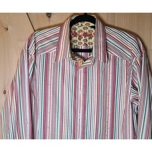 Robert Graham Men's XL Button Down Striped‎ Long Sleeve Shirt Flip Cuffs Floral